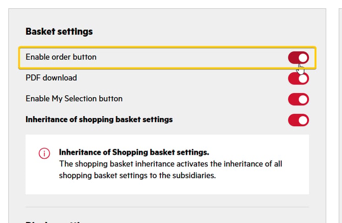 Basket Settings within the General Settings tab