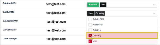 List of users within the User management tab